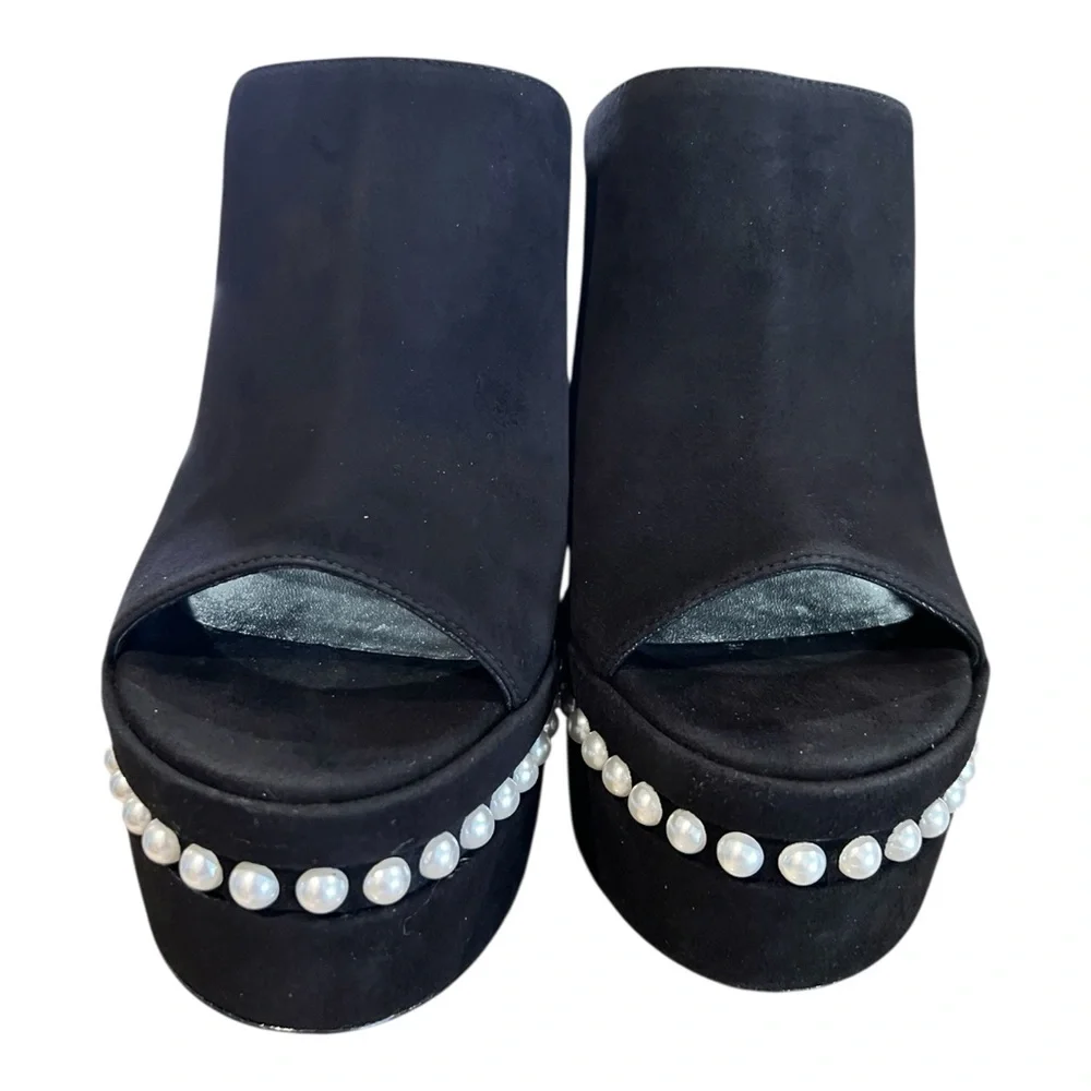 Stuart Weitzman Skyhigh Pearl Platform Slide Mule –Black –Size 39 / 8.5B US– NIB